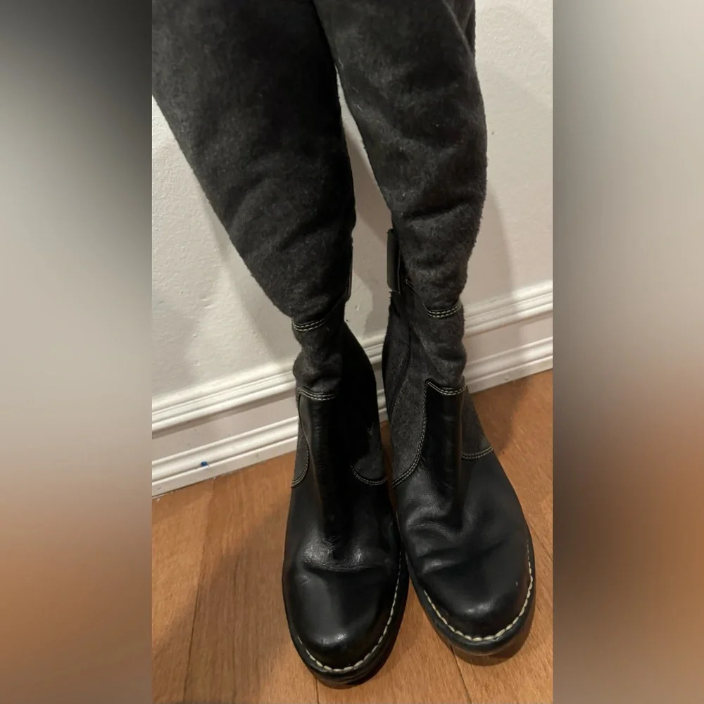 Timberland leather tall boots heels knee high black gray chunky dressy zipper 7 - Picture 3 of 9